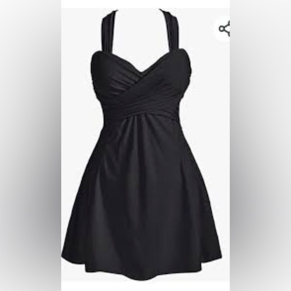CoCopear Black Ruched Wrap Swim Dress 2XL One Piece Tummy Control
